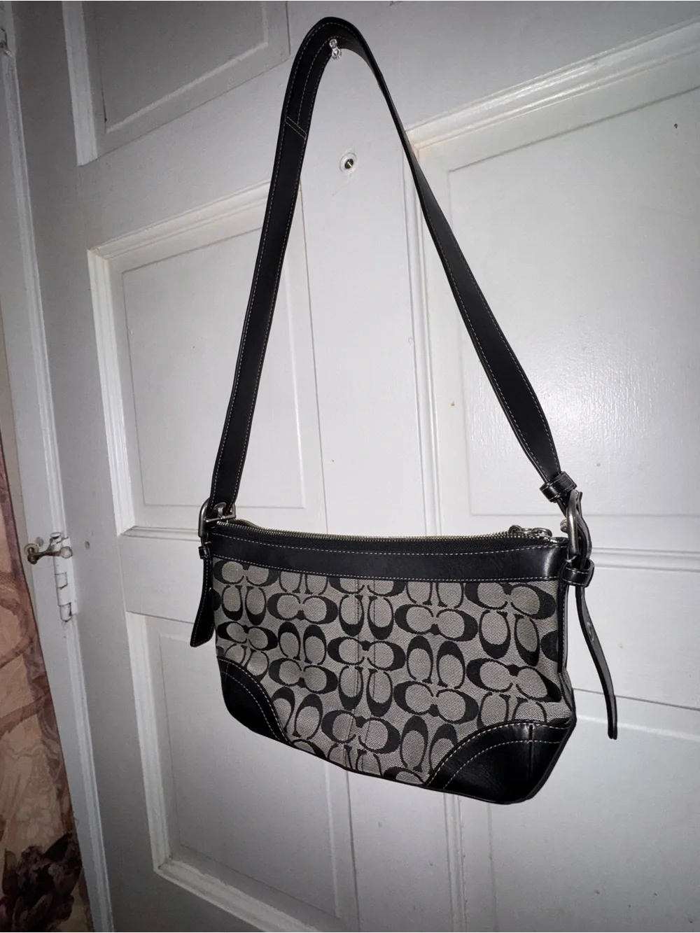 Coach Monogram Shoulder Bag in Black and Gray